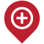 A red circle with a white plus sign in the center.